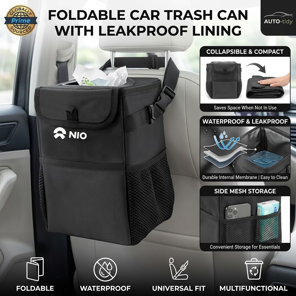 Waterproof Car Trash Can With Lid - Foldable portable leak-proof waterproof lid car