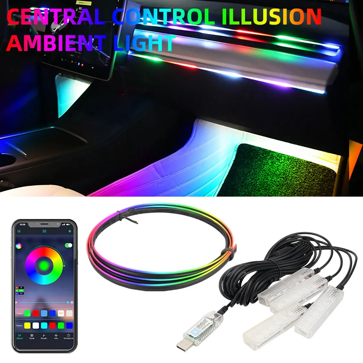 4 IN 1 6 IN 1 Symphony Car LED - Led Ambient Interior Car Lights App Control ulasan dan harga