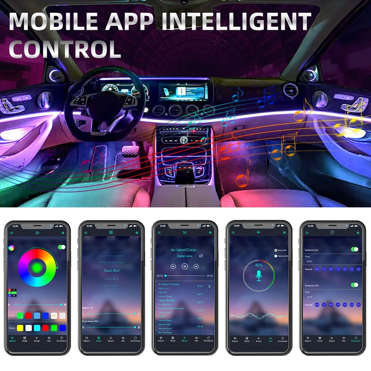 4 IN 1 6 IN 1 Symphony Car LED - Led Ambient Interior Car Lights App Control ulasan dan harga