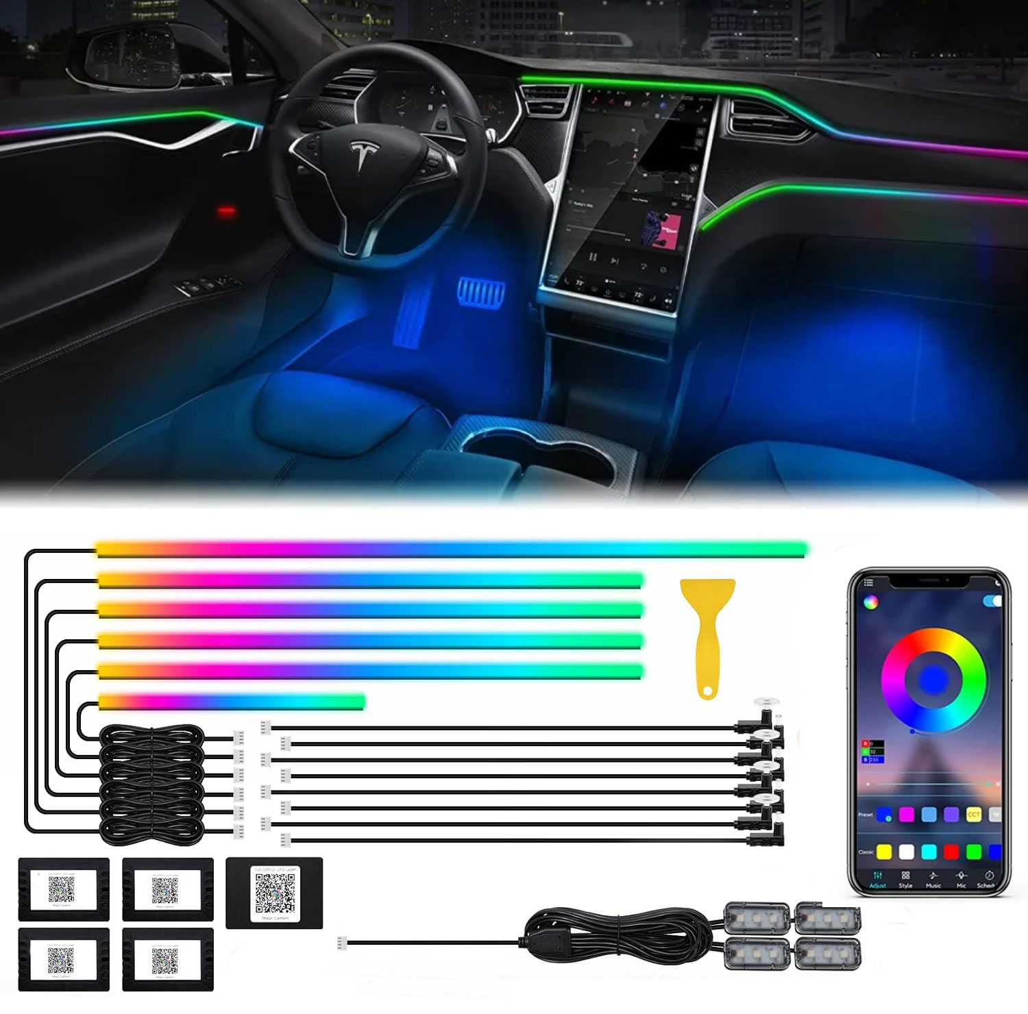 18in1 Neon Car Interior Ambien - Led Ambient Interior Car Lights App Control ulasan dan harga